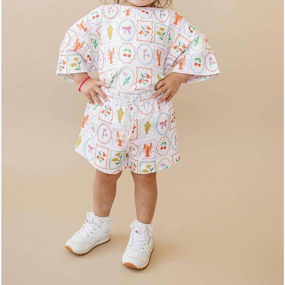 NEW LUCKY PANDA KIDS kids whimsy summer shorts set in white multi